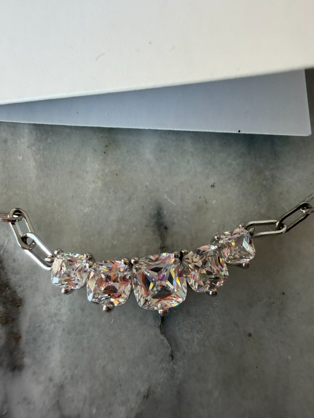 Sterling 925 Radiance by Absolute Graduated 5-Stone Paperclip Chain Necklace